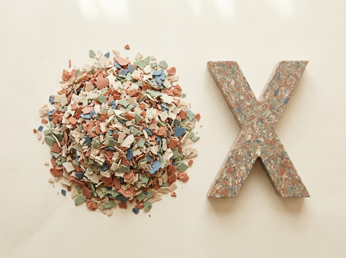 The recycled plastic that goes into one Stretch Bed, beside the bed