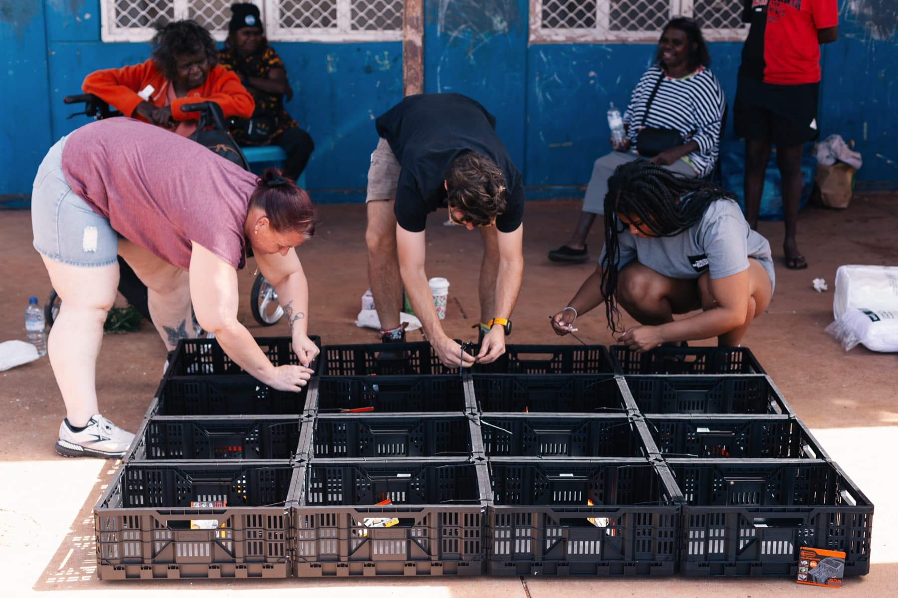 Building the first crate-base beds at Ninga Mia