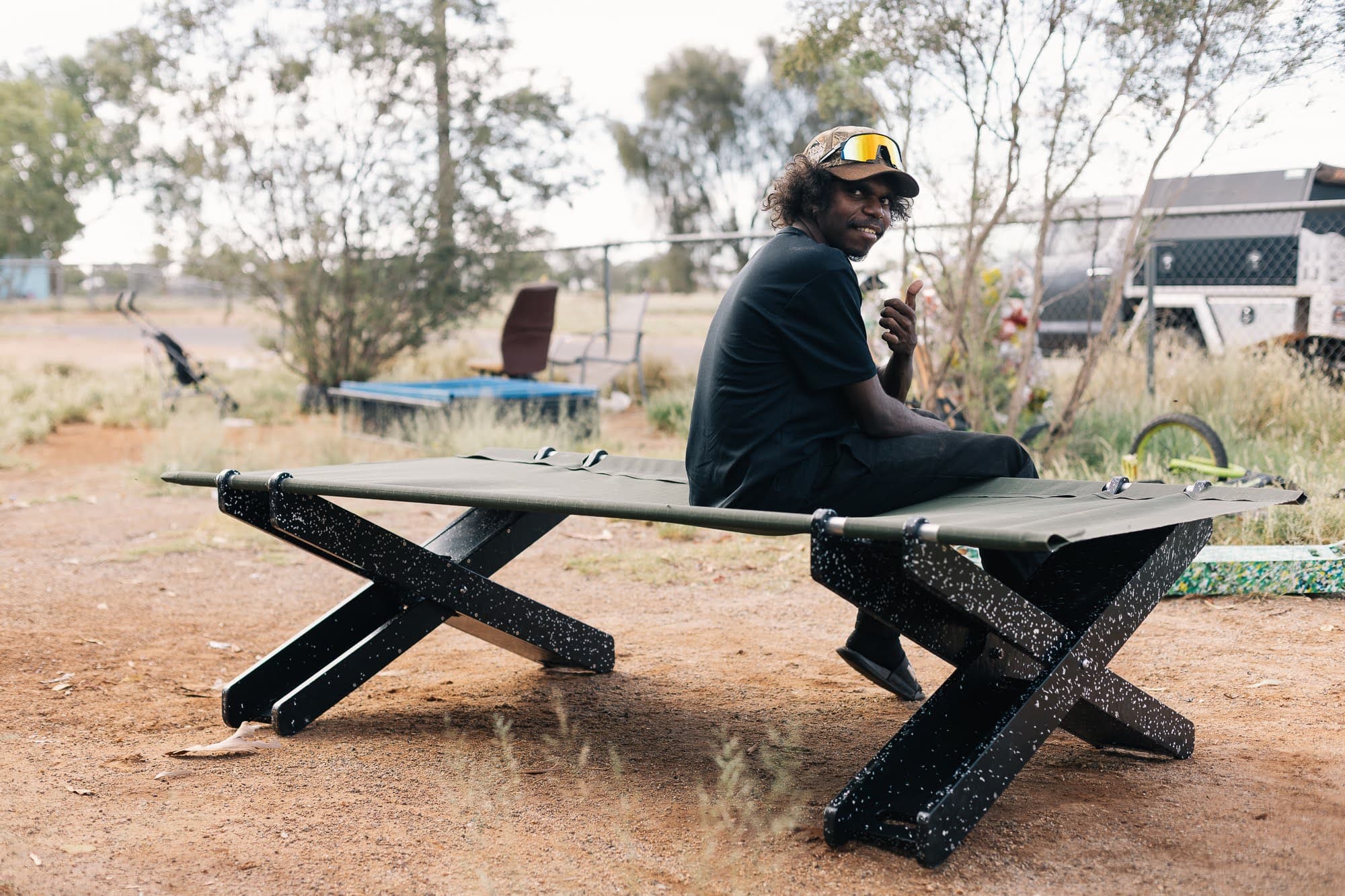 Xavier with his Stretch Bed at Oonchiumpa, Alice Springs