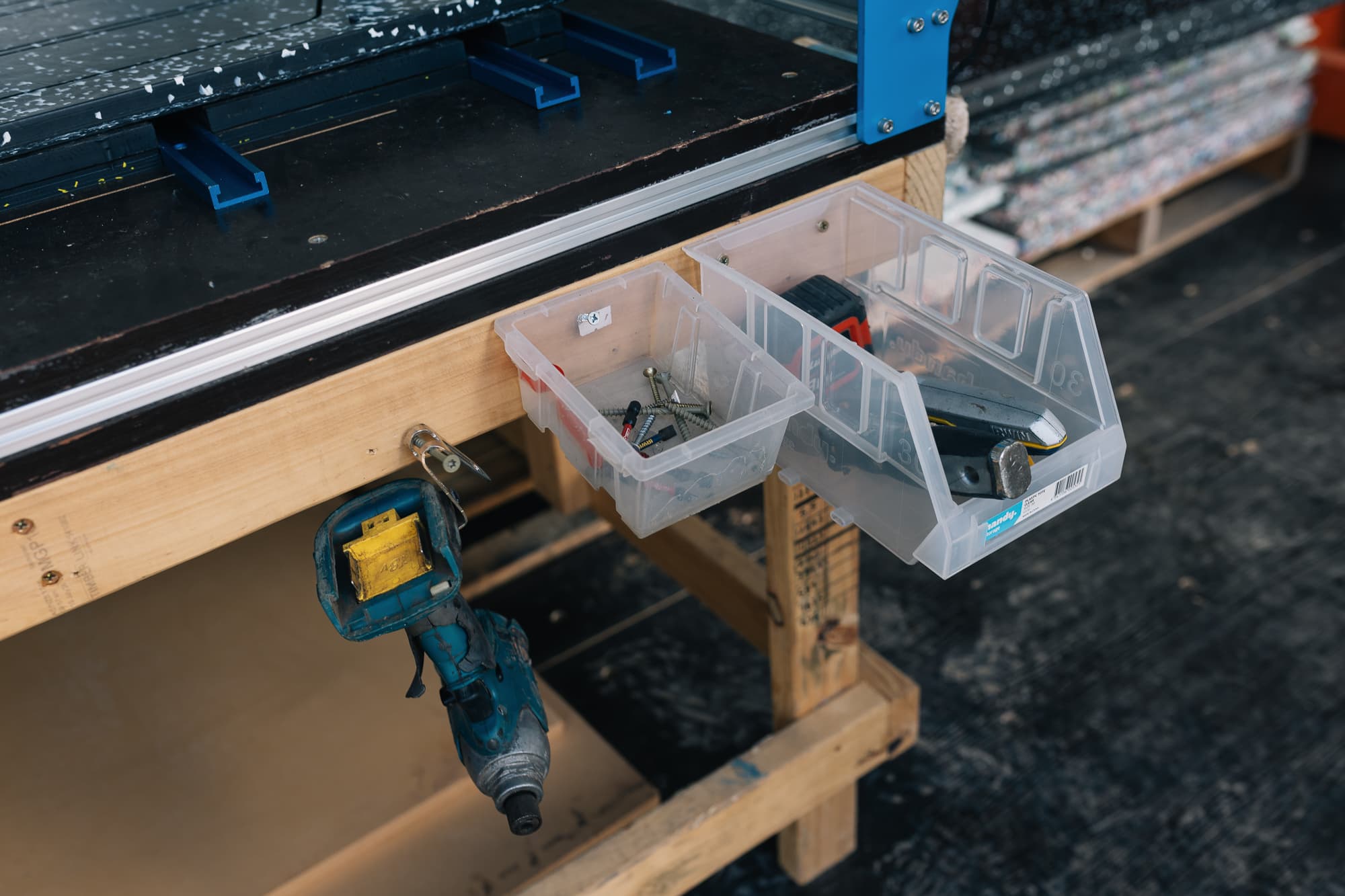 Drilling tools laid out at the workstation