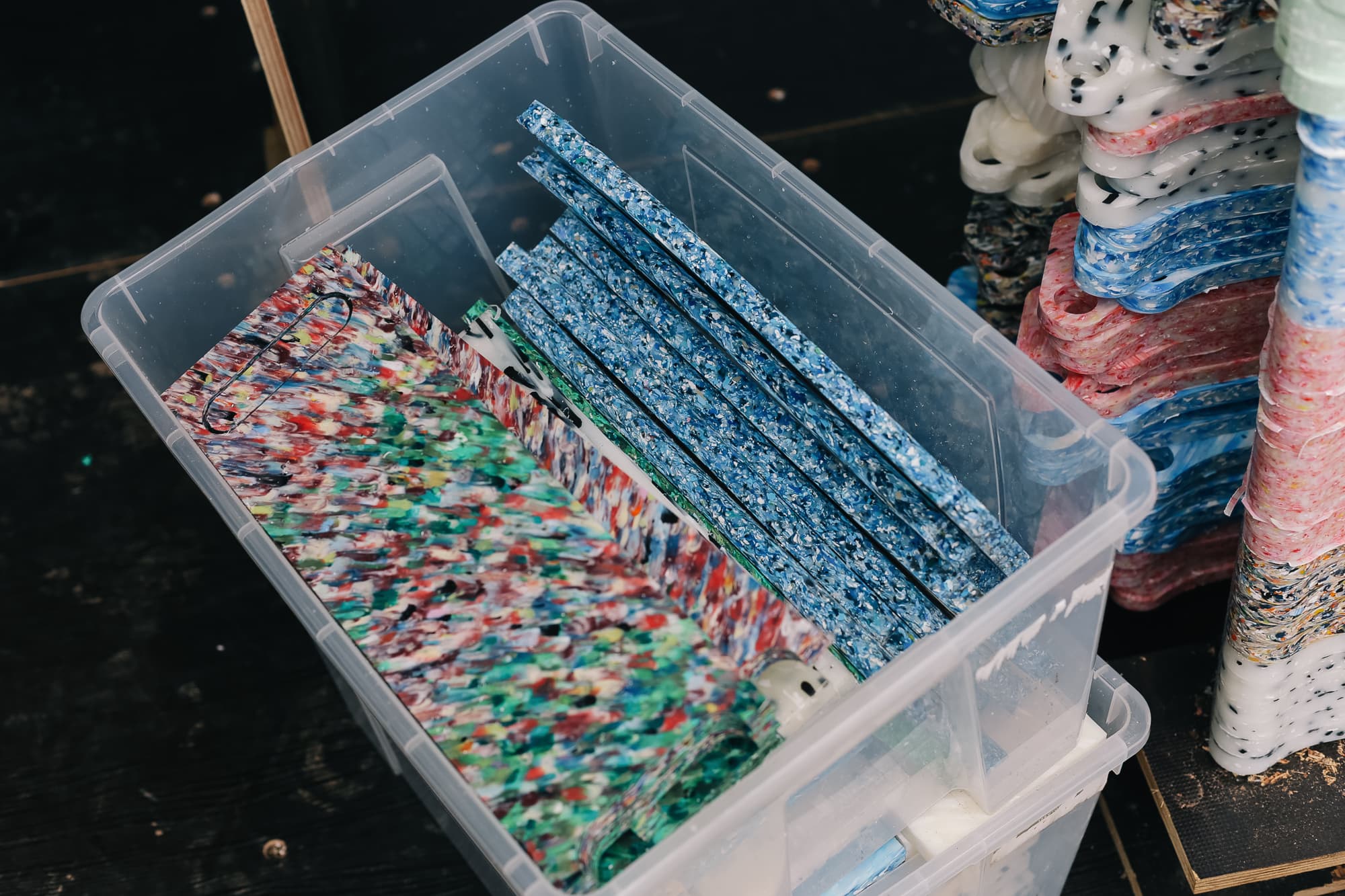 Sorted recycled plastic from community waste