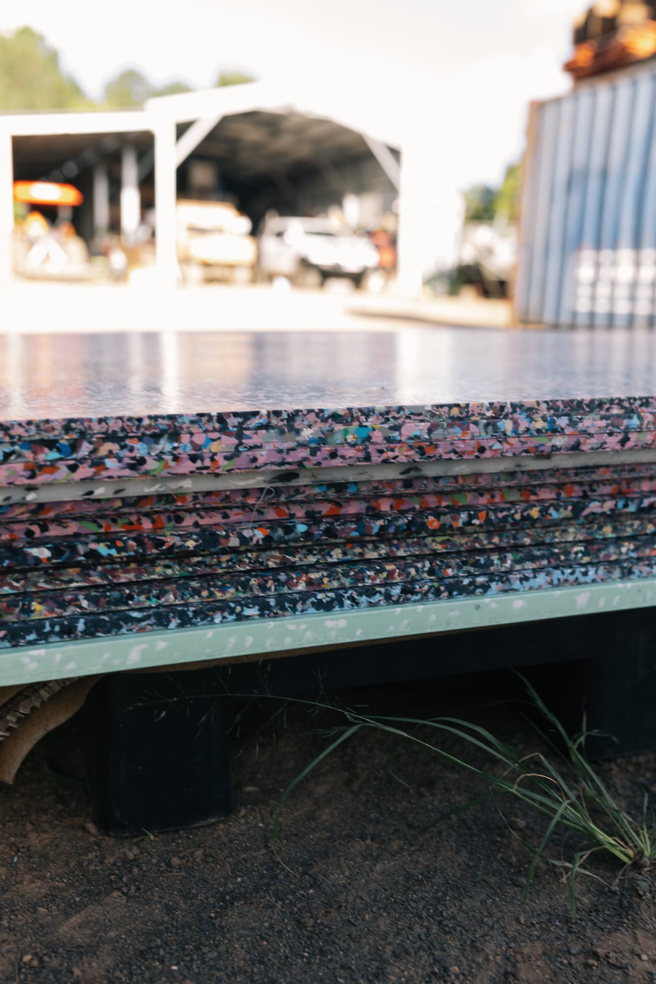 Edge view of a pressed HDPE sheet showing thickness