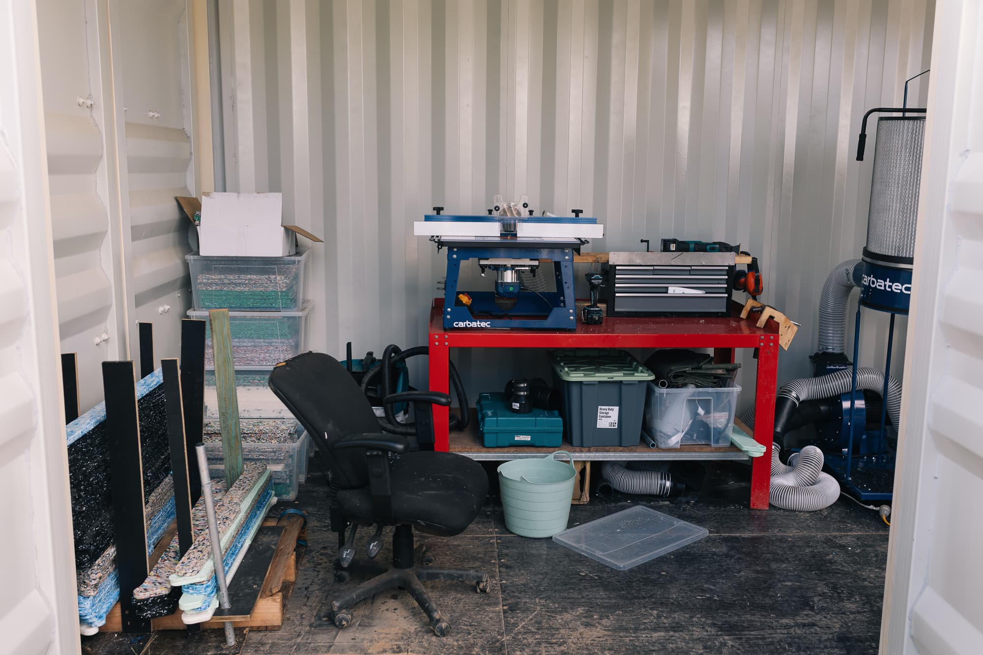 Workstation inside one of the production containers