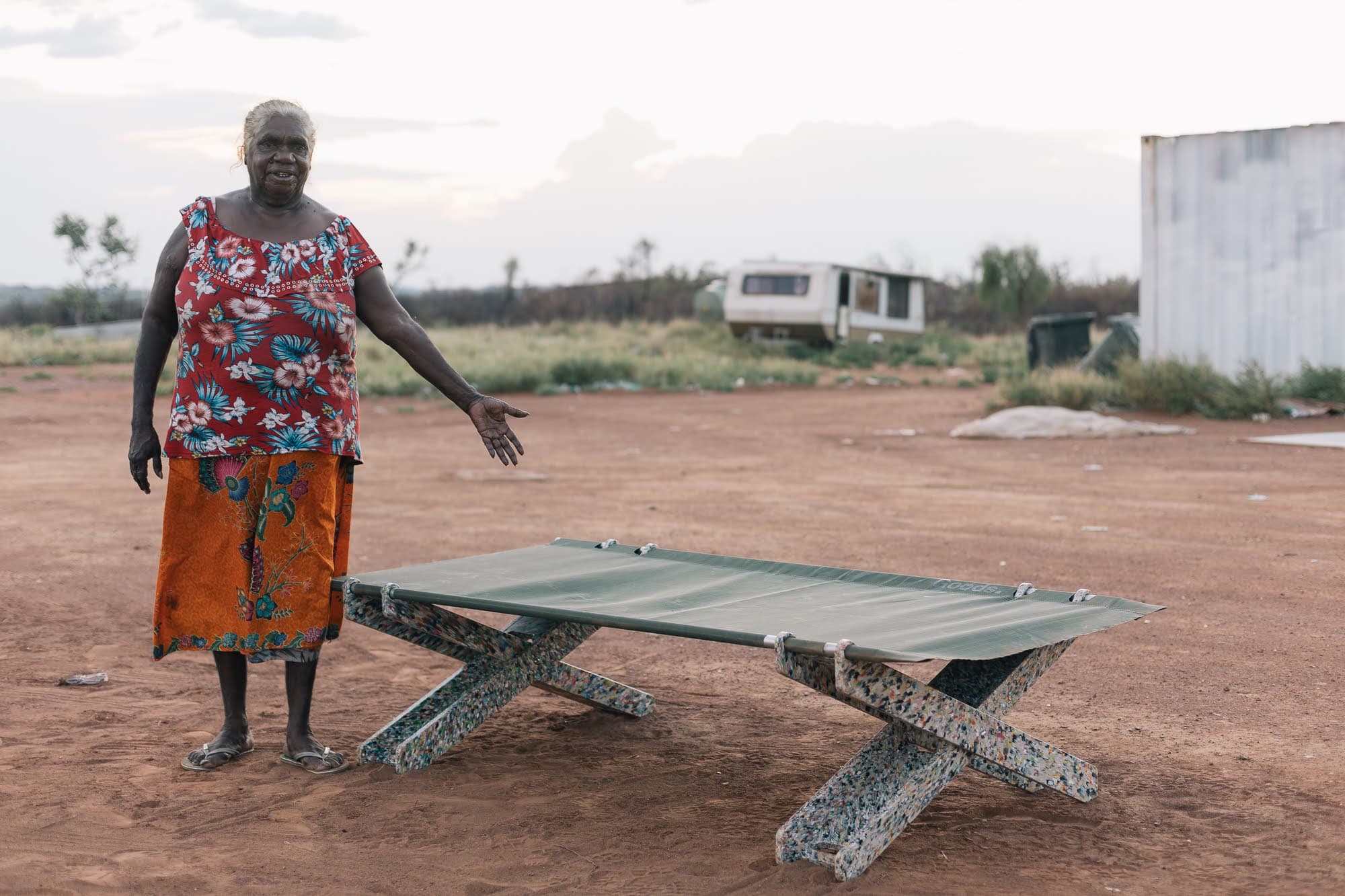 Elder woman presenting her new Stretch Bed